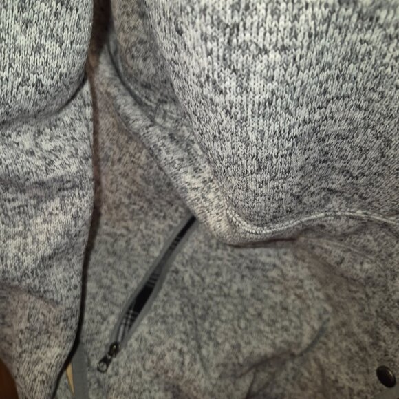 Eddie Bauer Gray Knit Jacket Shirt with Flannel Collar Zip and Snap Size Medium - Picture 7 of 7